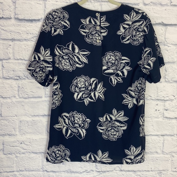 Christian Dior vintage navy rose print short sleeve top 10 - Picture 3 of 5
